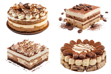 Four delicious cake views on transparent background