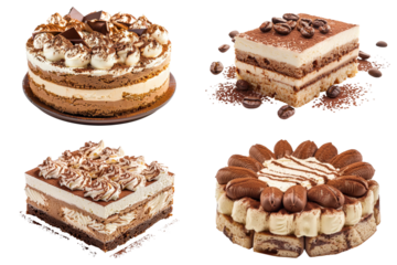 Four delicious cake views on transparent background
