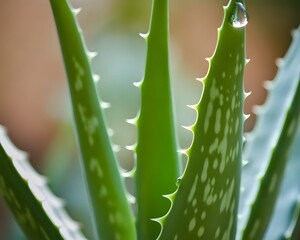 Closeup Aloe Vera Plant Leaves Dew Drops