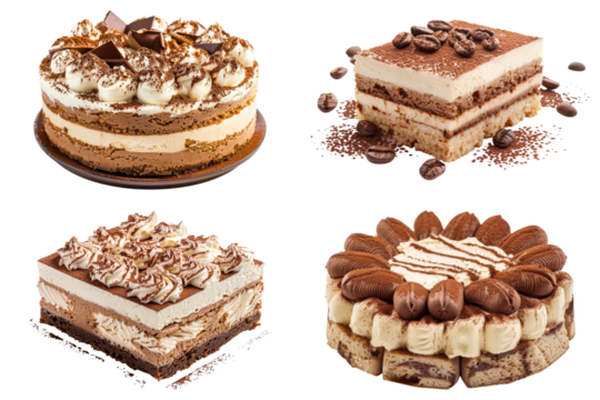 Four delicious cake views on transparent background