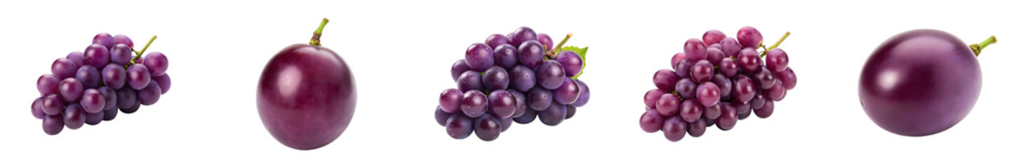 Beautiful ripe purple grapes, close-up studio shot transparent background Generative AI