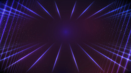 Synthwave Background. 80s Backdrop. Blue perspective lines on dark starry sky. Retro Futuristic party flyer, banner, poster template. Sci-fi stock vector illustration