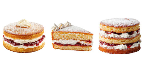 Three cakes with toppings on transparent background