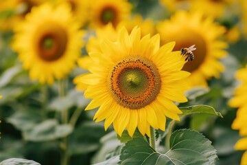 Fototapeta premium Breathtaking field of organic sunflowers in full bloom captured in gigapixel standard nature photography vibrant summer landscape aerial view