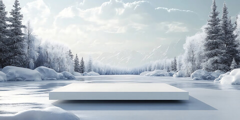 3d render, abstract panoramic background, northern futuristic landscape, fantastic scenery with calm water, simple geometric mirror arches and pastel blue gradient sky. Minimal zen aesthetic wallpaper