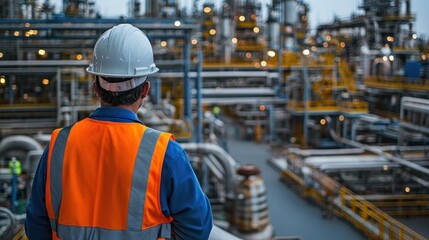 Worker overlooking industrial complex