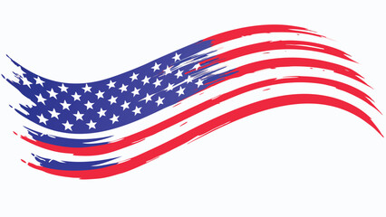 Wavy american flag with brush stroke effect and red and blue stripes on a white background view