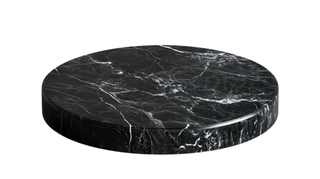 Elegant black marble round surface showcasing intricate veining, perfect for home decor and contemporary design elements in a minimalistic setting.