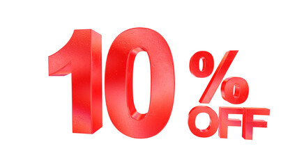 3d 10 percent off text with dark red metal and rainbow effects isolated on a transparent background. 3d elements for graphic design.