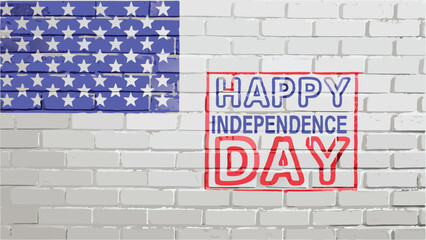 Obraz premium American flag and independence day graphic on a white brick wall background design vector art