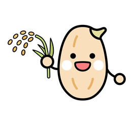 稲を持った発芽玄米のキャラクターのイラスト