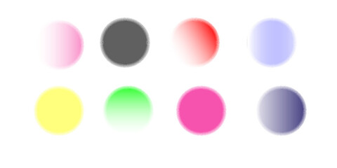 Set color circle gradient noise gradation. Abstract colorful watercolor blur mesh shape on white background. Gradient aura, grain neon blob with noise effect vector illustration.