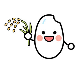 稲を持った白米のキャラクターのイラスト