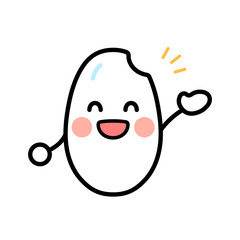 手を上げる白米のキャラクターのイラスト　こちら