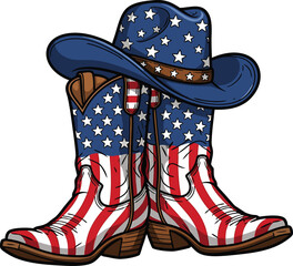 American Flag Cowboy Boots and Hat Illustration cowboy hat