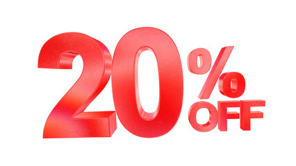 3d 20 percent off text with dark red metal and rainbow effects isolated on a transparent background. 3d elements for graphic design.
