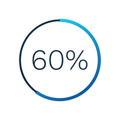 60 percent circle circle chart. Isolated symbol. Vector gradient element. Infographic sign. Illustration, icon for business, finance, report, web design, downloading, presentation