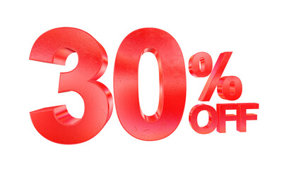 3d 30 percent off text with dark red metal and rainbow effects isolated on a transparent background. 3d elements for graphic design.