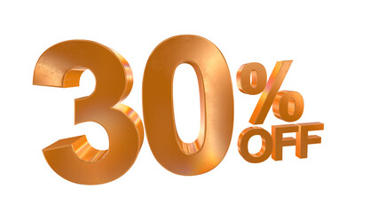 3d 30 percent off text with golden and rainbow effects isolated on a transparent background. 3d elements for graphic design.