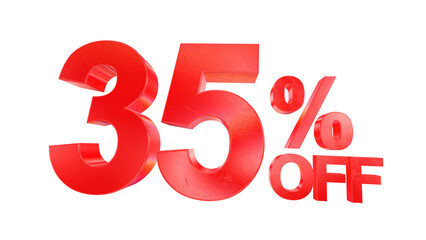 3d 35 percent off text with dark red metal and rainbow effects isolated on a transparent background. 3d elements for graphic design.
