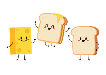 Sandwich cheese character design. bread character vector. cheese stretch. Sandwich cheese vector