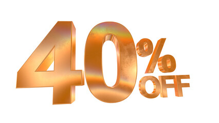 3d 40 percent off text with golden and rainbow effects isolated on a transparent background. 3d elements for graphic design.