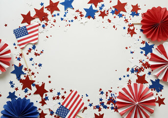 Obraz premium A decorative oval frame border with red, white, and blue stars and stripes, symbolizing patriotism and celebration.