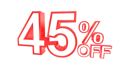 3d 45 percent off text with solid white and red metal outline effects isolated on a transparent background. 3d elements for graphic design.