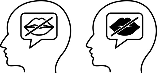 Speech Impaired Icons. Black and White Vector Illustrations. Human Head and Mouth. Speech Impairment That Prevents a Person from Speaking. Disability Concept