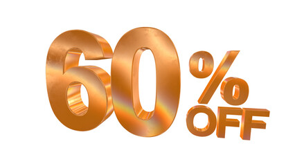 3d 60 percent off text with golden and rainbow effects isolated on a transparent background. 3d elements for graphic design.