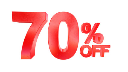 3d 70 percent off text with dark red metal and rainbow effects isolated on a transparent background. 3d elements for graphic design.