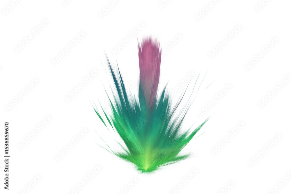 Poster green and pink smoke exploding upwards creating a vibrant, dynamic effect on a transparent backgroun