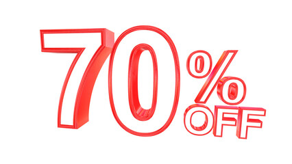 3d 70 percent off text with solid white and red metal outline effects isolated on a transparent background. 3d elements for graphic design.