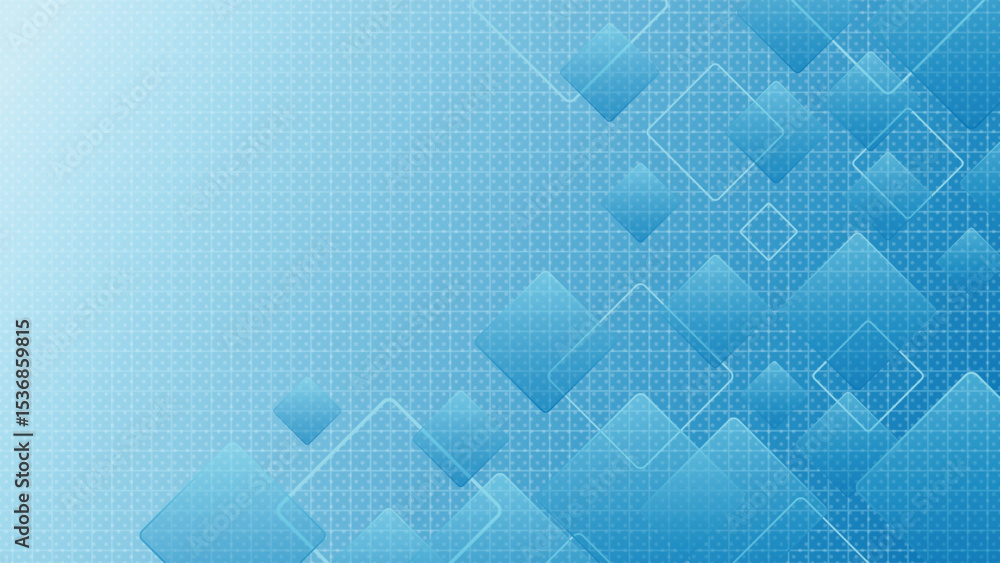 Poster futuristic blue abstract background featuring overlapping transparent squares and geometric tech gri