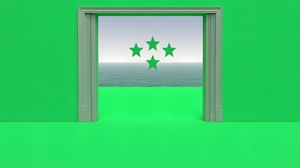 Surreal Green Room Ocean View Doorway Stars