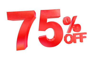 3d 75 percent off text with dark red metal and rainbow effects isolated on a transparent background. 3d elements for graphic design.