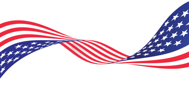Wavy american flag graphic with red stripes and white stars on a blue field design element vector