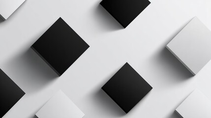 Abstract black directional symbols with sharp shadows on white, geometric precision in modern design