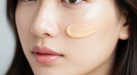 Woman applying foundation on skin for natural beauty look