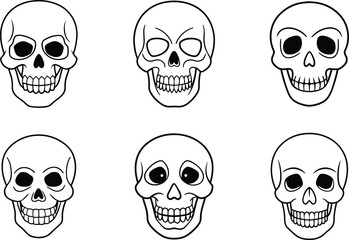 Hand-Drawn Skull Faces Collection – Line Art Human Skull Vector Set