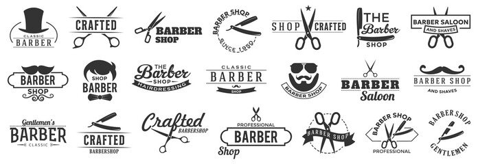 Vintage barber shop badge collection. Barber saloon retro logo collection. Set of barber shop badge logo