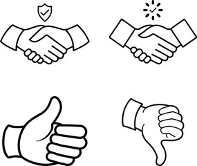 Handshake Agreement and Feedback Line Art Icons Set