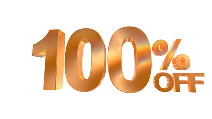 3d 100 percent off text with golden and rainbow effects isolated on a transparent background. 3d elements for graphic design.