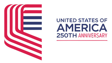 United states of america two hundred fiftieth anniversary logo with red and blue stripes and text design