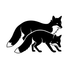 Minimalist Black Silhouette of a Fox on White Background.