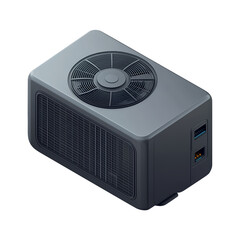 Fototapeta premium Modern heat pump, energy efficient device, 3D isometric view, home appliance, cooling system, HVAC technology, compact design, isolated on fully transparent png background