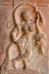 Intricately carved Stone sculpture of a Hindu deity, designated as a UNESCO World Heritage Site, Hampi, Karnataka, India.