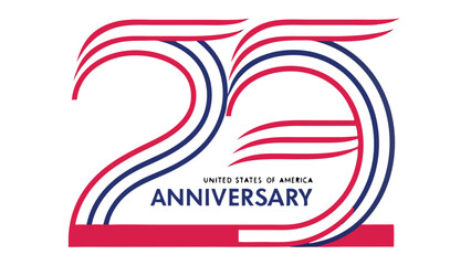 Fototapeta premium United states of america anniversary logo in red white and blue with stripes forming number twenty five