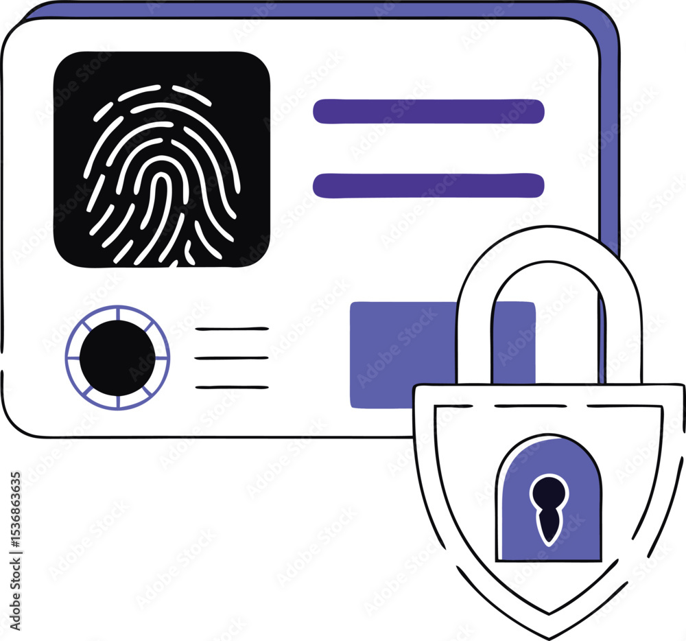 Poster secure digital identity protected by padlock and fingerprint iconography