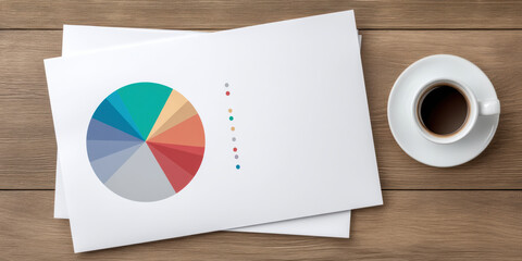 Economic finance conceptual pie chart on paper with coffee cup on wooden table for business analysis